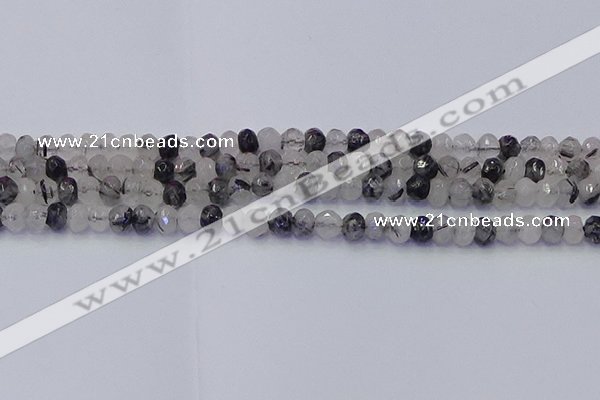 CRB1816 15.5 inches 4*6mm faceted rondelle black rutilated quartz beads