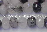 CRB1818 15.5 inches 6*10mm faceted rondelle black rutilated quartz beads