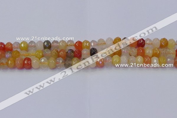 CRB1821 15.5 inches 5*8mm faceted rondelle mixed rutilated quartz beads