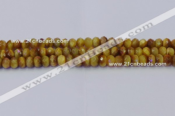 CRB1838 15.5 inches 6*10mm faceted rondelle golden tiger eye beads