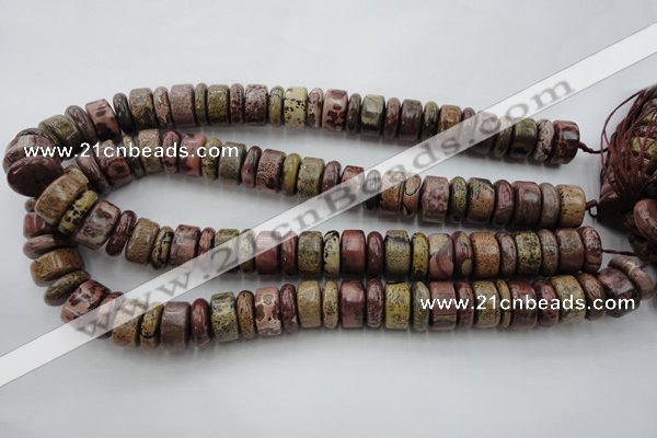 CRB191 15.5 inches 6*16mm – 10*16mm rondelle red artistic jasper beads