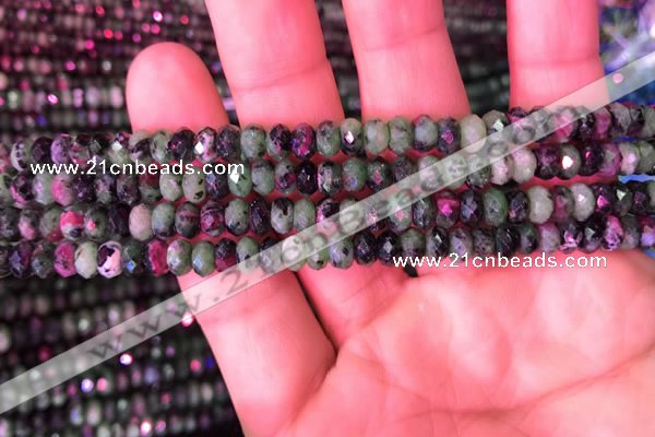 CRB1976 15.5 inches 4*6mm faceted rondelle ruby zoisite beads