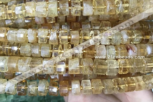 CRB2036 15.5 inches 9mm - 10mm faceted tyre citrine gemstone beads