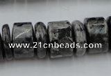 CRB204 15.5 inches 6*18mm - 13*18mm rondelle black labradorite beads