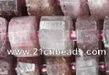 CRB2061 15.5 inches 9mm - 10mm faceted tyre strawberry quartz beads