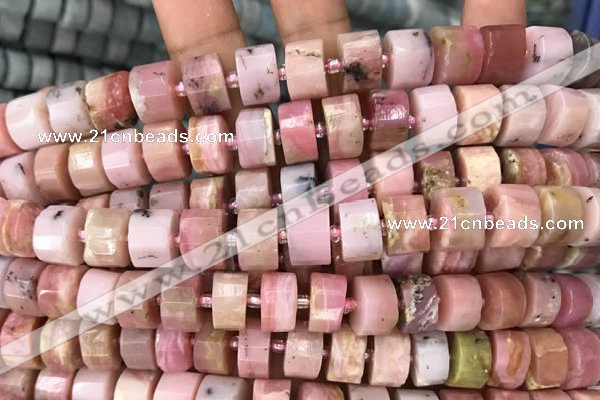 CRB2075 15.5 inches 7mm - 8mm faceted tyre pink opal beads