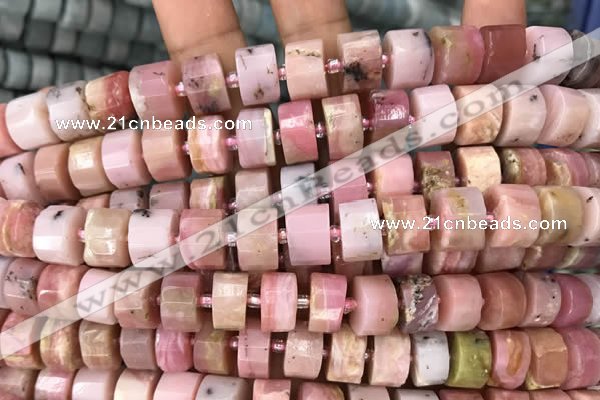 CRB2076 15.5 inches 9mm - 10mm faceted tyre pink opal beads