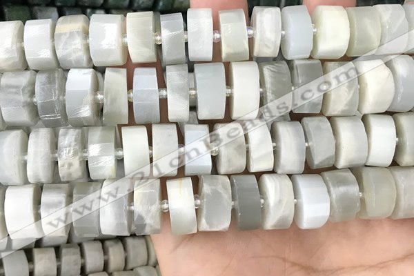 CRB2084 15.5 inches 13mm - 14mm faceted tyre grey moonstone beads