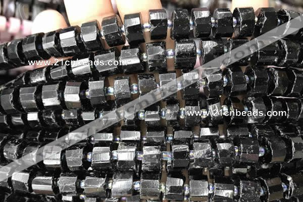 CRB2101 15.5 inches 9mm - 10mm faceted tyre black tourmaline beads