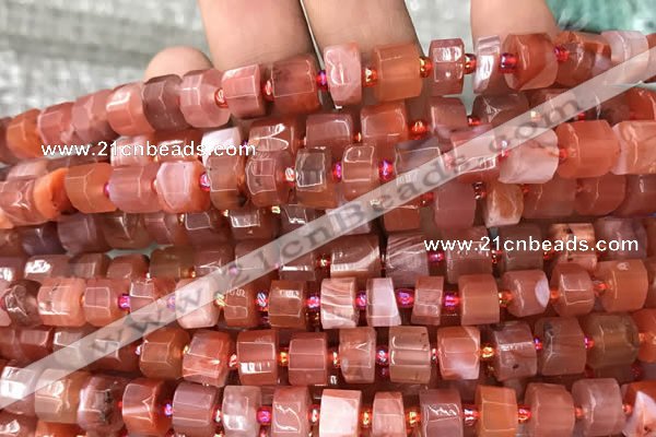 CRB2105 15.5 inches 7mm - 8mm faceted tyre red agate beads