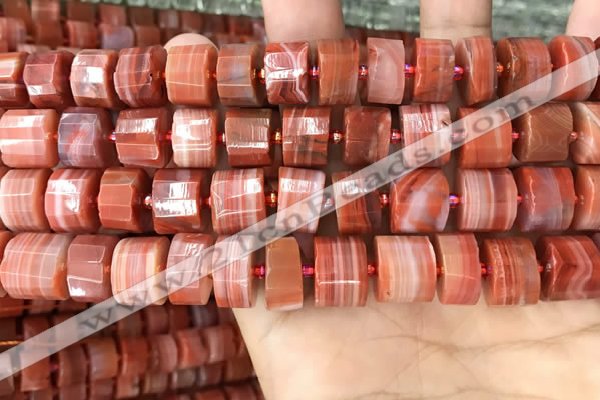 CRB2108 15.5 inches 12mm - 13mm faceted tyre south red agate beads