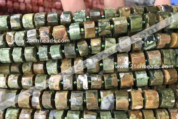 CRB2122 15.5 inches 11mm - 12mm faceted tyre rhyolite gemstone beads