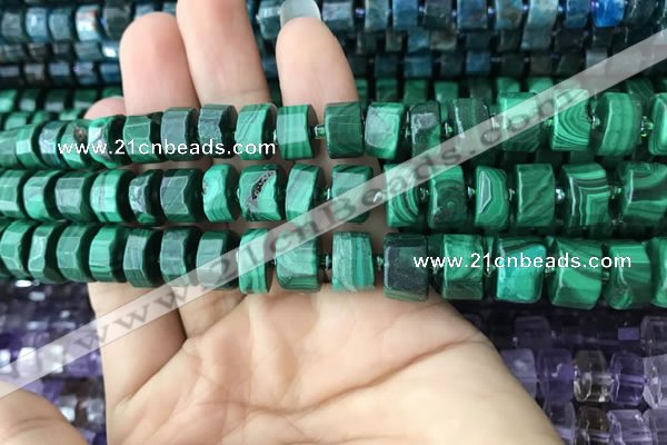 CRB2150 15.5 inches 7mm - 8mm faceted tyre malachite beads