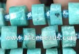 CRB2160 15.5 inches 7mm - 8mm faceted tyre amazonite gemstone beads