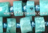 CRB2161 15.5 inches 9mm - 10mm faceted tyre amazonite gemstone beads