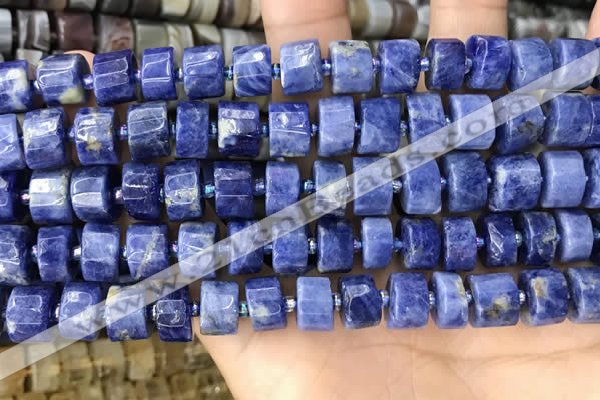 CRB2176 15.5 inches 11mm - 12mm faceted tyre sodalite beads