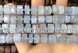 CRB2186 15.5 inches 9mm - 10mm faceted tyre blue chalcedony beads