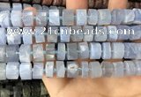 CRB2187 15.5 inches 10mm - 11mm faceted tyre blue chalcedony beads