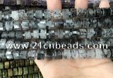 CRB2191 15.5 inches 9mm - 10mm faceted tyre black rutilated quartz beads