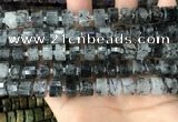 CRB2192 15.5 inches 10mm - 11mm faceted tyre black rutilated quartz beads