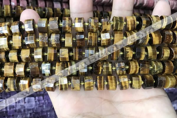 CRB2196 15.5 inches 9mm - 10mm faceted tyre yellow tiger eye beads