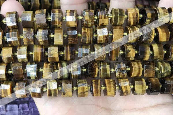CRB2198 15.5 inches 11mm - 12mm faceted tyre yellow tiger eye beads