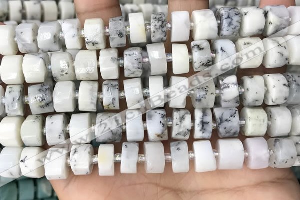 CRB2208 15.5 inches 11mm - 12mm faceted tyre white opal beads