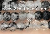 CRB2266 15.5 inches 3*4mm faceted rondelle black rutilated quartz beads