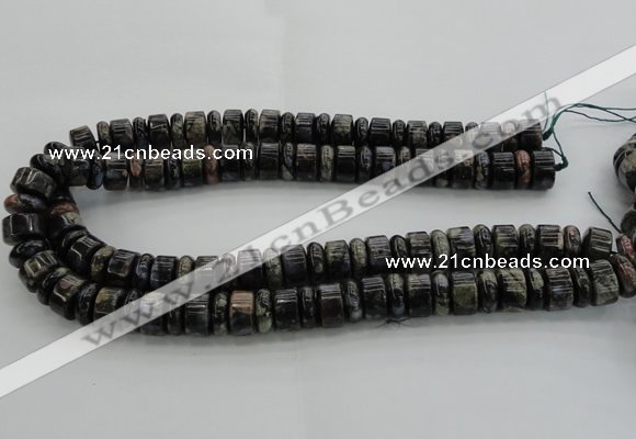 CRB253 15.5 inches 5*14mm - 10*14mm rondelle grey opal gemstone beads