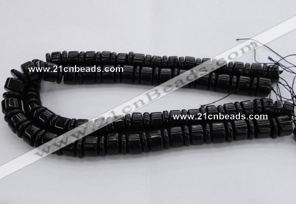 CRB254 15.5 inches 5*14mm - 10*14mm rondelle black agate beads