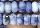 CRB5007 15.5 inches 4*6mm rondelle matte blue spot stone beads