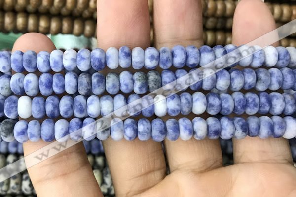 CRB5007 15.5 inches 4*6mm rondelle matte blue spot stone beads