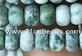 CRB5008 15.5 inches 4*6mm rondelle matte green spot stone beads