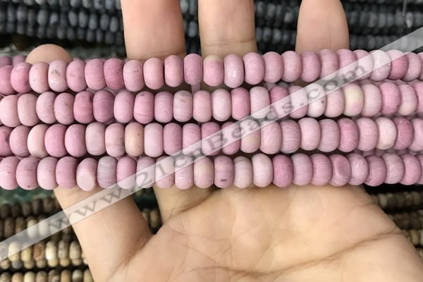 CRB5013 15.5 inches 4*6mm rondelle matte pink wooden fossil jasper beads