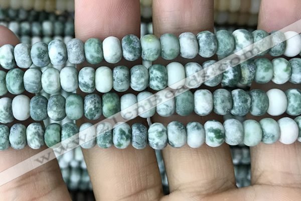 CRB5058 15.5 inches 5*8mm rondelle matte green spot stone beads