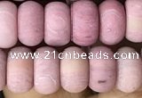 CRB5063 15.5 inches 5*8mm rondelle matte pink wooden fossil jasper beads