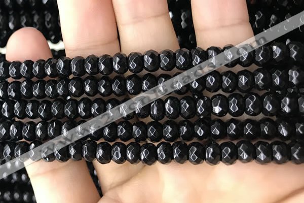 CRB5113 15.5 inches 4*6mm faceted rondelle black agate beads