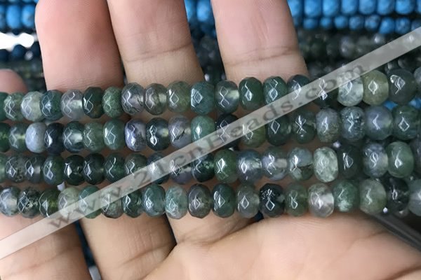 CRB5115 15.5 inches 4*6mm faceted rondelle moss agate beads