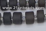 CRB513 15.5 inches 6*10mm tyre matte ice black obsidian beads