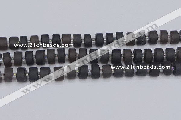 CRB514 15.5 inches 6*12mm tyre matte ice black obsidian beads