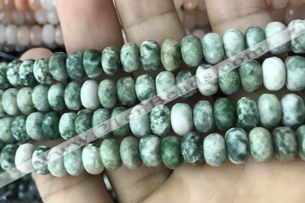 CRB5157 15.5 inches 5*8mm faceted rondelle green spot stone beads