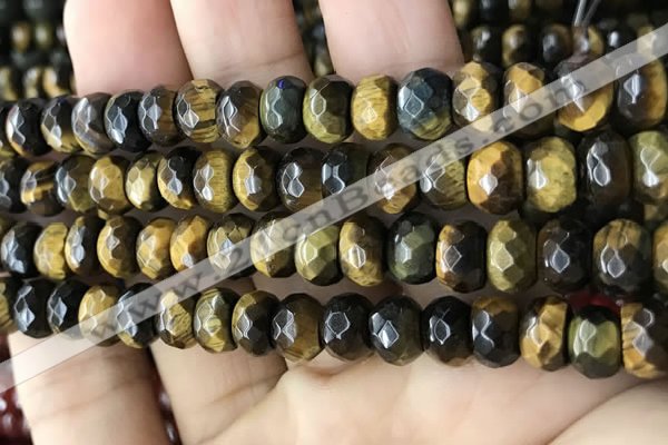 CRB5166 15.5 inches 5*8mm faceted rondelle yellow tiger eye beads