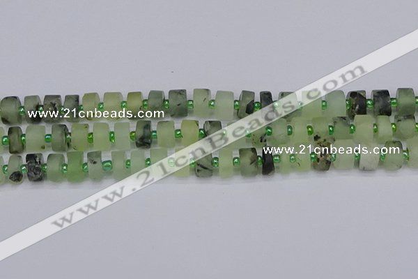 CRB525 15.5 inches 6*10mm tyre matte green rutilated quartz beads