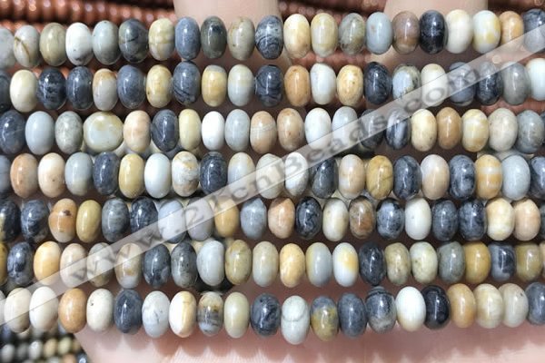 CRB5308 15.5 inches 4*6mm rondelle black picasso jasper beads