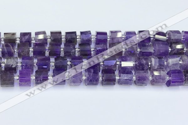 CRB5602 15.5 inches 7mm - 8mm faceted tyre amethyst beads