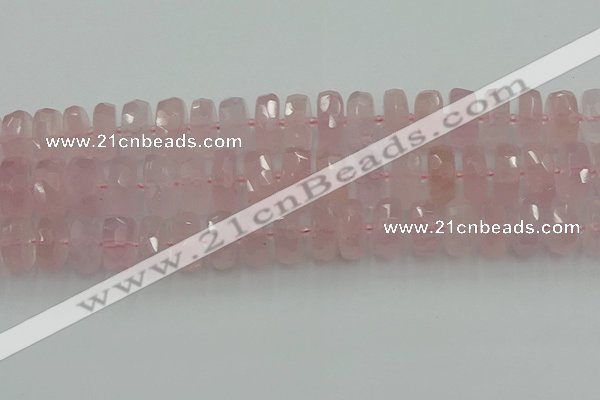 CRB561 15.5 inches 8*18mm faceted rondelle rose quartz beads