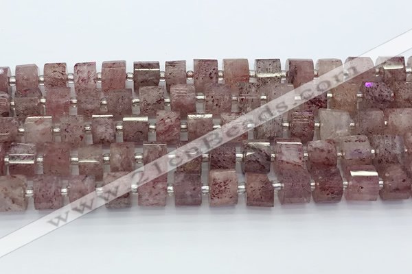 CRB5610 15.5 inches 7mm - 8mm faceted tyre strawberry quartz beads