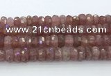 CRB5624 15.5 inches 6*12mm faceted rondelle strawberry quartz beads