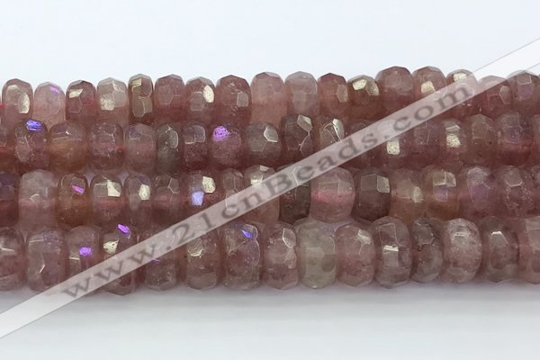 CRB5624 15.5 inches 6*12mm faceted rondelle strawberry quartz beads