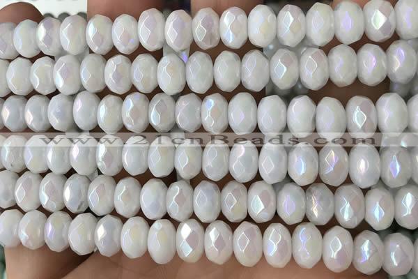 CRB5700 15 inches 5*8mm faceted rondelle AB-color white jade beads